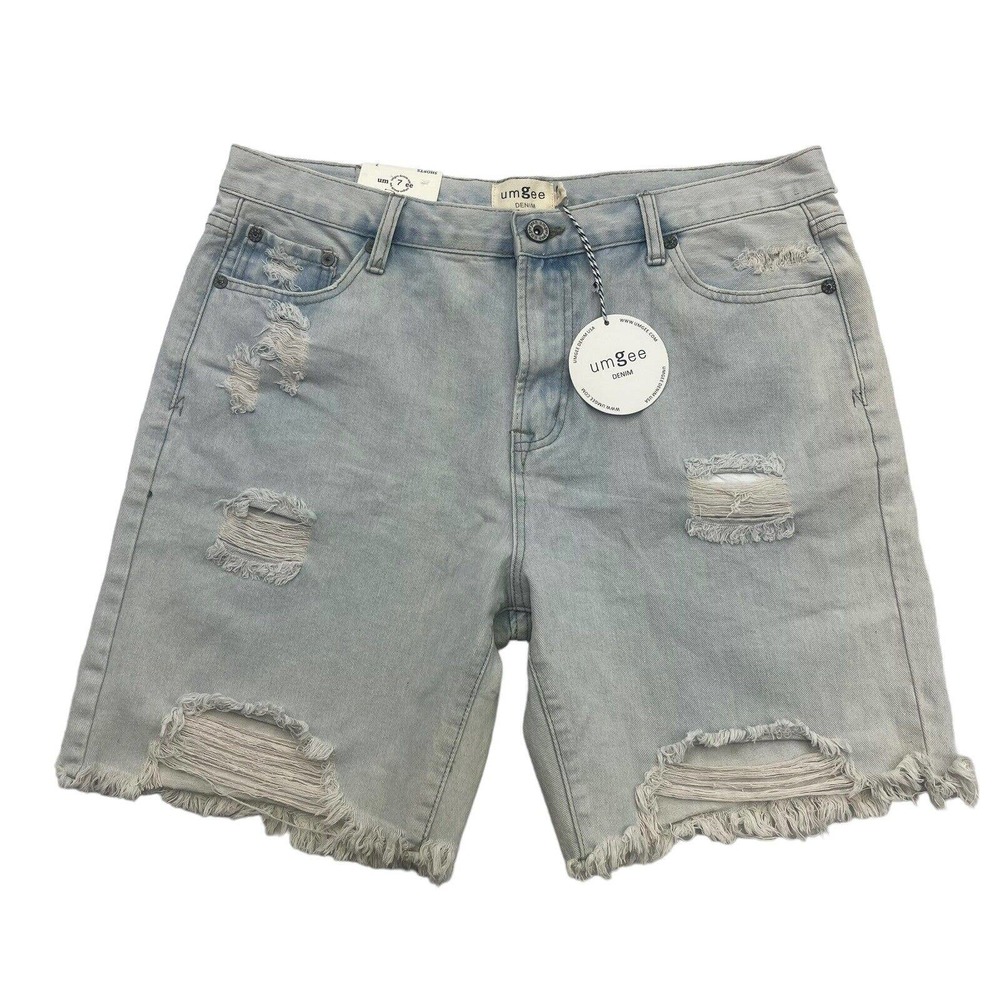 Umgee Jean Shorts Womens 7 Blue Denim High Rise Cut Offs Distressed NWT